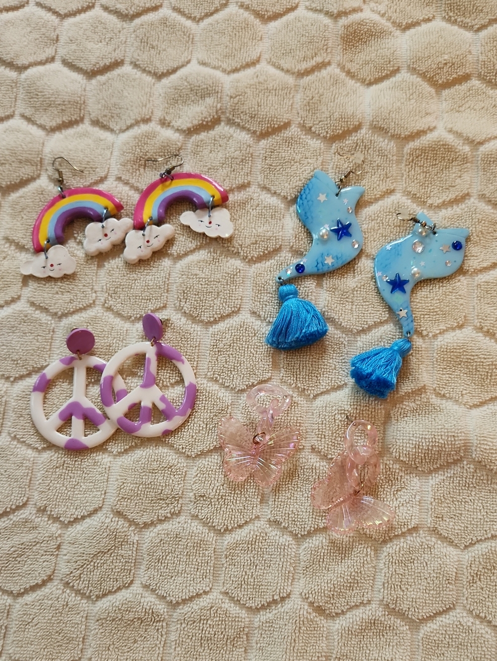 Mermaid Tails, Peace Sign, Rainbow, Butterflies Earrings Lot